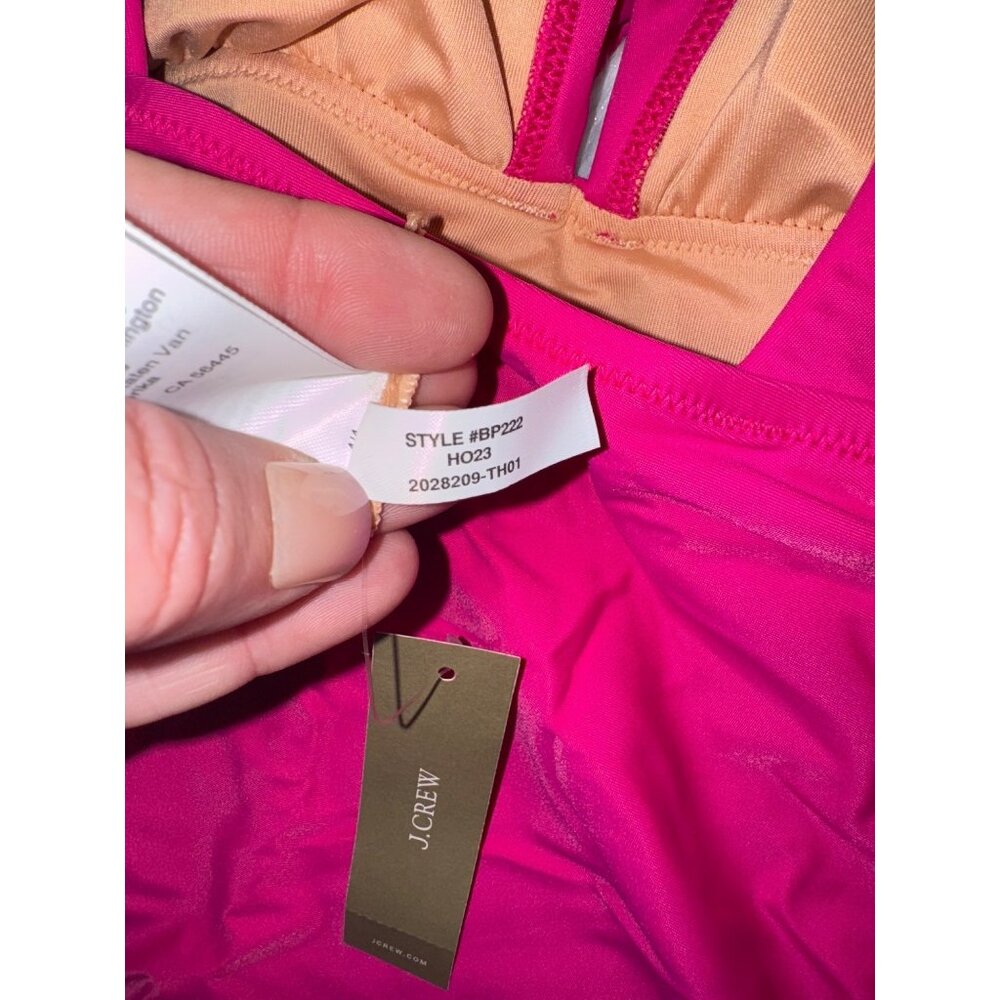 J. Crew Ruched Ruffle One-Piece Swimsuit Fuchsia Pink Vneck NEW Re-imagined 12 - Picture 4 of 5